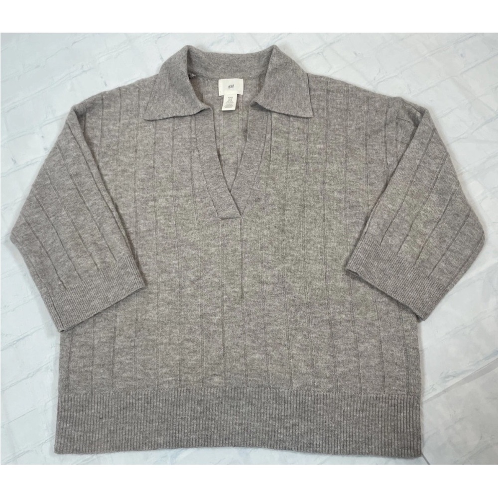 H&M Fine Knit Sweater Polo Shirt Top 3/4 Sleeve Woman’s Size‎ XS Classic RELAXED - Picture 12 of 16